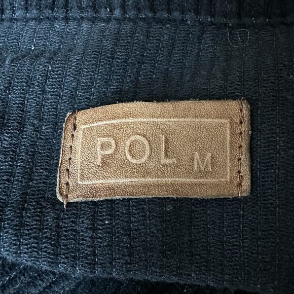 POL Trucker Jacket Black Corduroy Blue Knit Sweater Sleeves Women's Size Medium - Picture 4 of 10